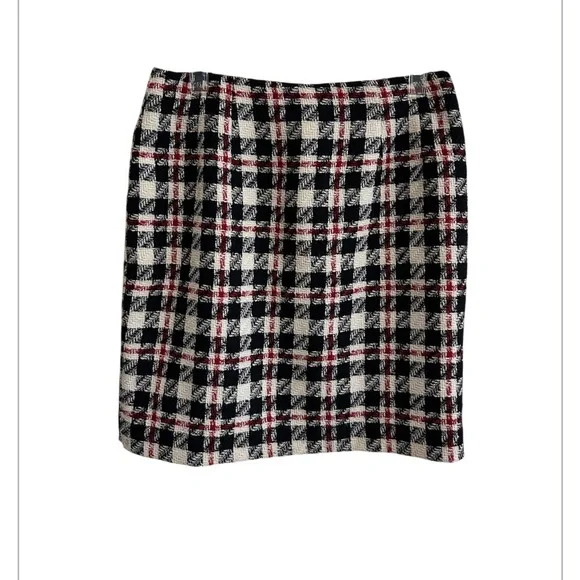 Vintage Ann Taylor Skirt 10 Wool Tweed Lined White Black Red Y2K - Picture 1 of 4
